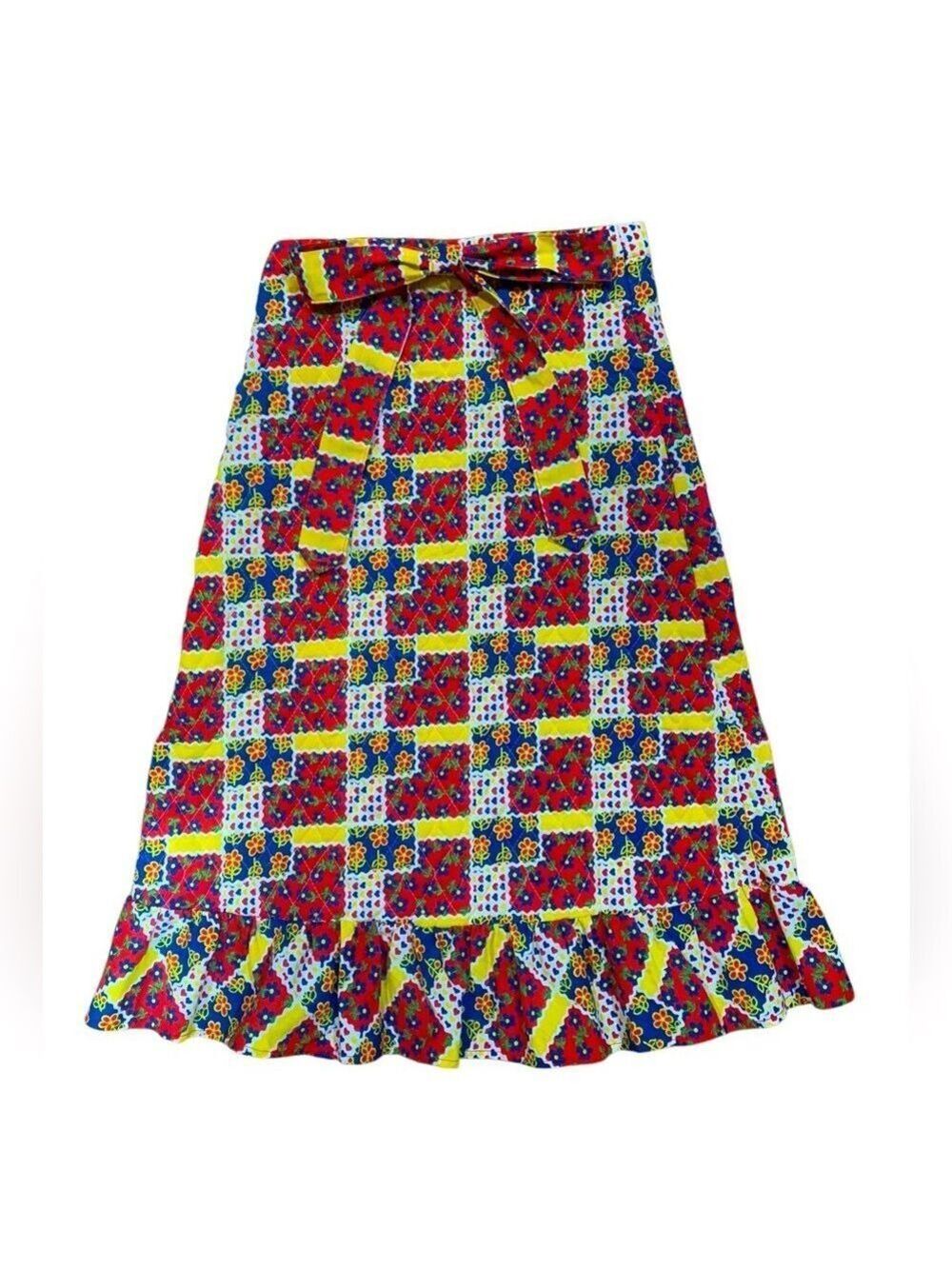 Vintage 70’s quilted patchwork ruffle bottom midi skirt size 6